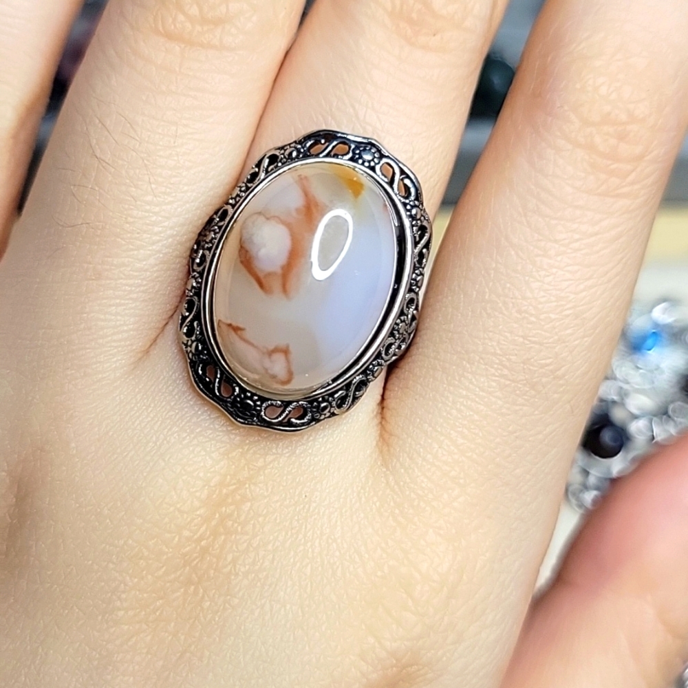 Flower Agate sz7.5 adjustable